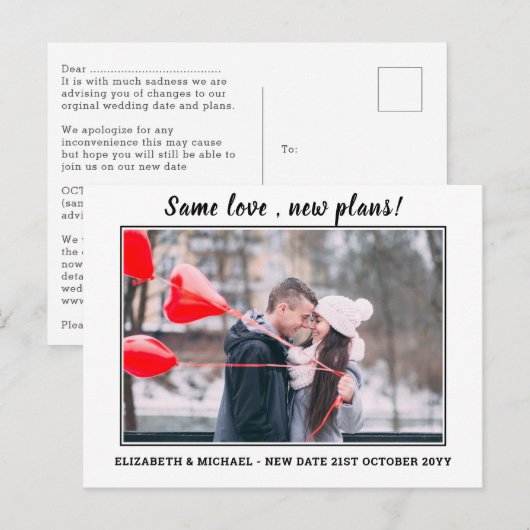 Zelfde liefde Nieuwe plannen Opslagdatum BUDGET Fo Briefkaart (Voorkant / Achterkant)