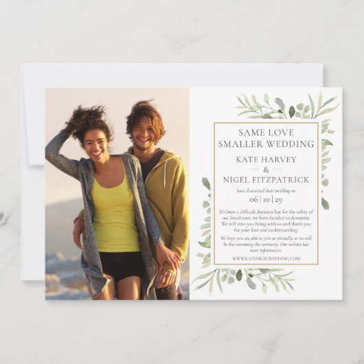 Zelfde liefde Verminderde Micro Wedding Aankondigi Kaart (Voorkant)