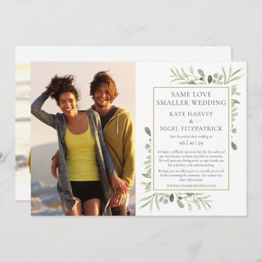 Zelfde liefde Verminderde Micro Wedding Aankondigi Kaart (Voorkant / Achterkant)