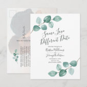 Zelfde liefde verschillende datum eucalyptus zwart aankondigingskaart (Voorkant / Achterkant)