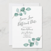 Zelfde liefde verschillende datum eucalyptus zwart save the date (Voorkant)