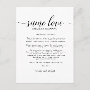 Zelfde liefdesbruiloft kleiner huwelijk briefkaart