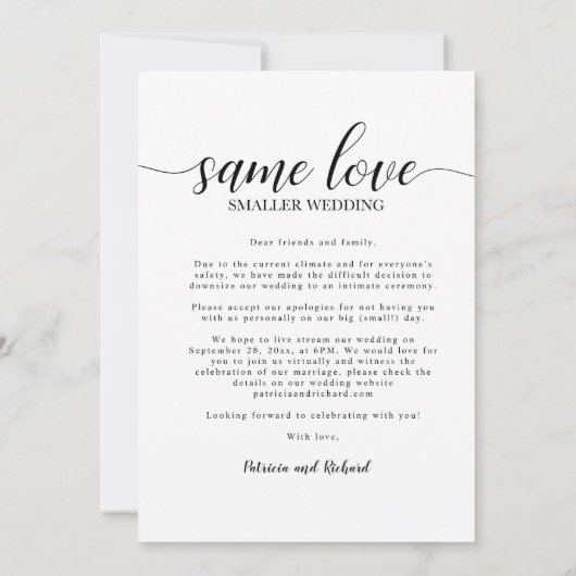 Zelfde liefdesbruiloft kleiner huwelijk kaart (Achterkant)
