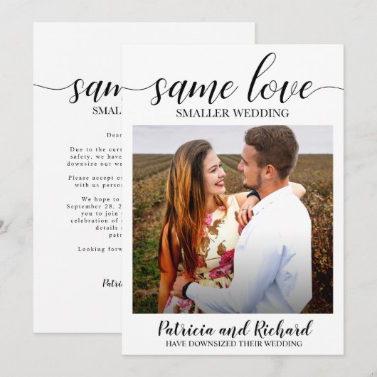 Zelfde liefdesbruiloft kleiner huwelijk kaart (Voorkant / Achterkant)