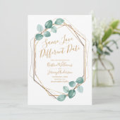 Zelfde liefdesdatum Eucalyptus Gold Foto Save The Date (Staand voorkant)