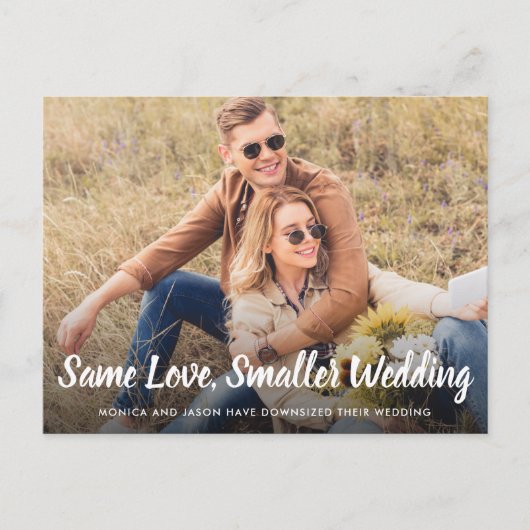 Zelfde liefdesfoto kleiner verkleind huwelijk aankondigingskaart (Voorkant)