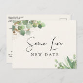 Zelfde liefdesnieuwe datum Eucalyptus Cream Wedden Aankondigingskaart (Voorkant / Achterkant)