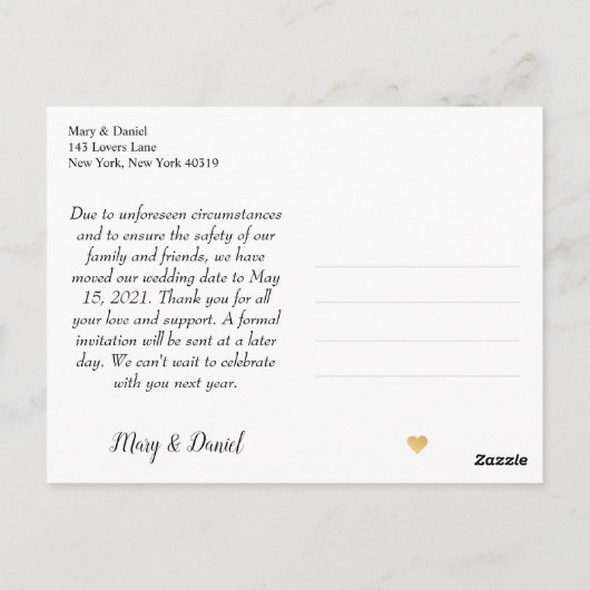 Zelfde liefdesverschil Datum huwelijk uitgesteld z Briefkaart (Achterkant)