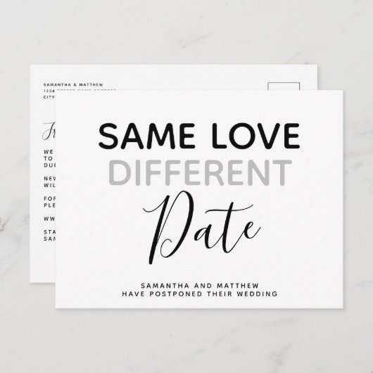 Zelfde liefdesverschillende datum Eenvoudig modern Briefkaart (Voorkant / Achterkant)