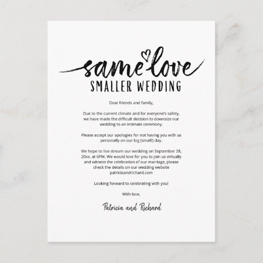 Zelfde Love Cute Heart Downsize Weddenschap Briefk Briefkaart (Voorkant)