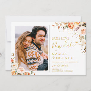 Zelfde 'Love New Date Autumn Floral Wedding Postpo Save The Date