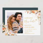 Zelfde 'Love New Date Autumn Floral Wedding Postpo Save The Date (Voorkant / Achterkant)