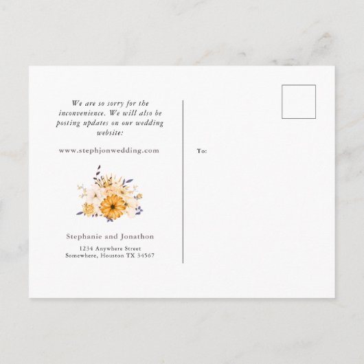 Zelfde 'Love New Plan' Datum Gellow Grey Floral We Aankondigingskaart (Achterkant)