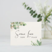 Zelfde Love New Plan Greenery Cream Smaller Weddin Aankondigingskaart (Staand voorkant)