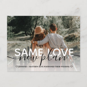 Zelfde Love New Plan Wedding Typography Foto Aankondigingskaart