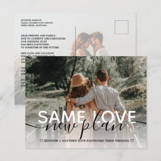 Zelfde Love New Plan Wedding Typography Foto Aankondigingskaart (Voorkant / Achterkant)