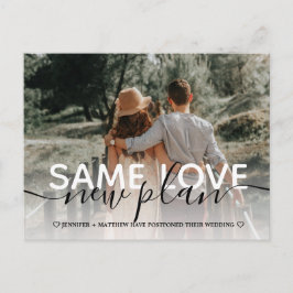 Zelfde Love New Plan Wedding Typography Foto Aankondigingskaart