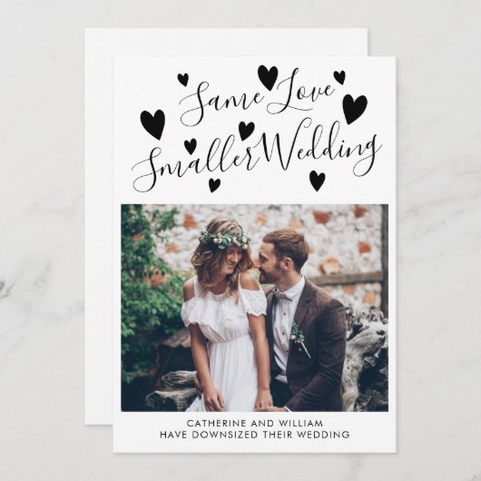 Zelfde Love Smaller Weddenschap Downsiving Hearts Aankondiging (Voorkant / Achterkant)