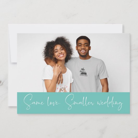 Zelfde Love Smaller Weddenschap Downsize Foto Blau Aankondiging (Voorkant)