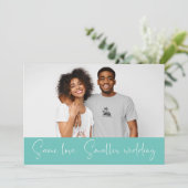 Zelfde Love Smaller Weddenschap Downsize Foto Blau Aankondiging (Staand voorkant)