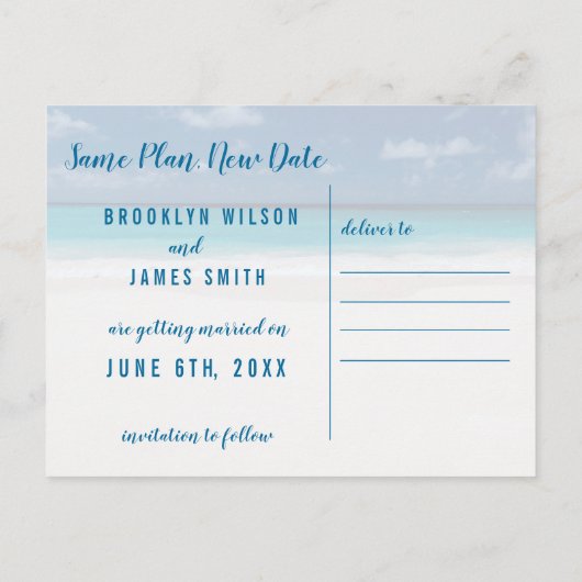 Zelfde Plan Nieuw thema van de Datum van de Beach  Aankondigingskaart (Achterkant)