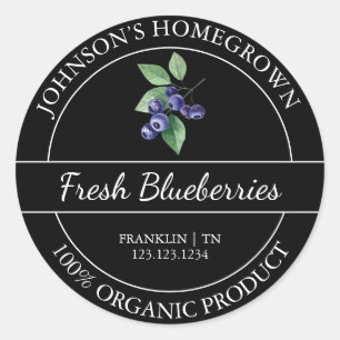 Zelfgegroeide tuin vers biologisch bosbessenlabel ronde sticker