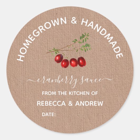 Zelfgekweekt & Handgemaakt Cranberry Sauce Kraft p Ronde Sticker (Voorkant)
