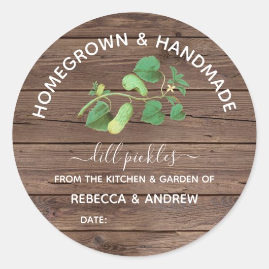Zelfgekweekt & Handgemaakt Dill Pickle Barnwood Ronde Sticker (Voorkant)