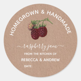 Zelfgekweekt & Handgemaakt Raspberry Jam Kraft Pap Ronde Sticker