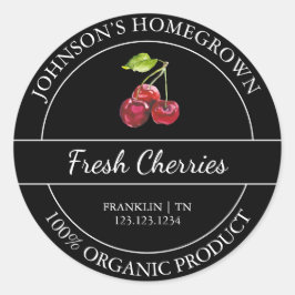 Zelfgekweekte tuin vers biologisch kersenlabel ronde sticker