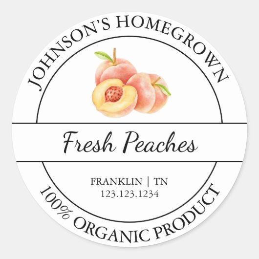 Zelfgekweekte tuin vers biologisch perzik label (Voorkant)