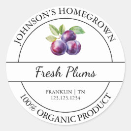 Zelfgekweekte tuin vers biologisch pruimenlabel ronde sticker