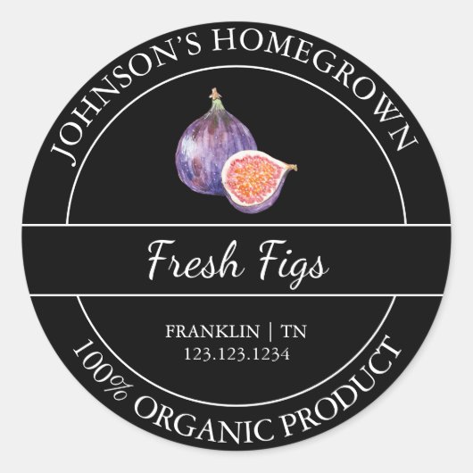 Zelfgekweekte tuin vers biologisch vijgenlabel ronde sticker (Voorkant)