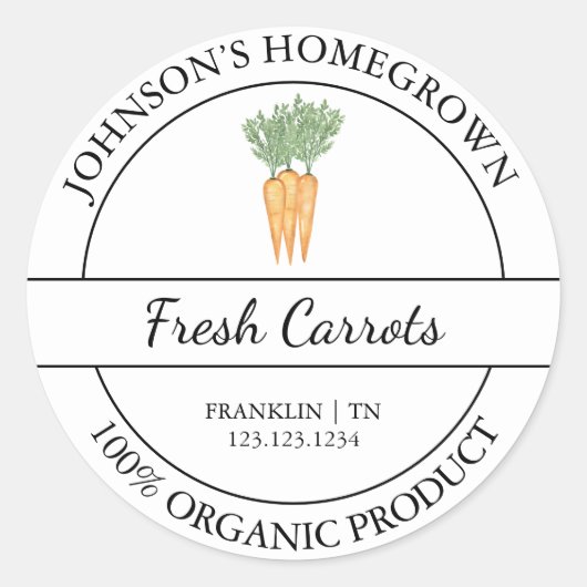Zelfgekweekte tuin vers biologisch wortellabel ronde sticker (Voorkant)