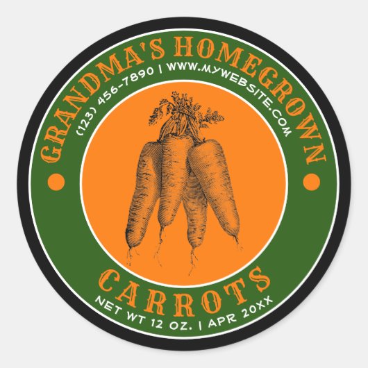 Zelfgekweekte tuinwortelen Inblikken Label Sjabloo (Voorkant)