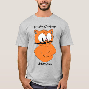 Zelfgeleerde Cartoon Snor kat T-shirt