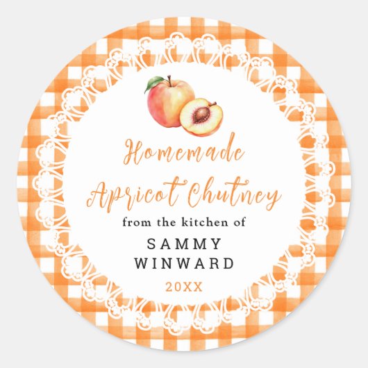 Zelfgemaakt abrikozenchutney pot-etiket ronde sticker (Voorkant)