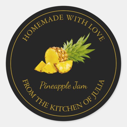 Zelfgemaakt ananas jam label | Zwart (Voorkant)
