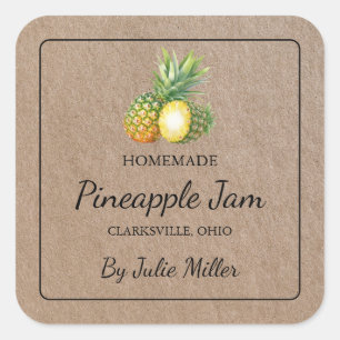Zelfgemaakt ananas jam vierkant kraft papier label