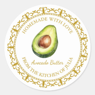 Zelfgemaakt avocado boterlabel l wit Ronde Sticker