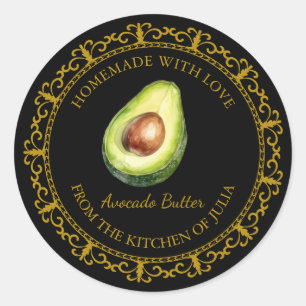 Zelfgemaakt avocado boterlabel l zwart Ronde Sticker