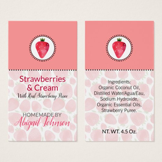 Zelfgemaakt bad & body label aardbei | Cadeau Labe Visitekaartje (Voorkant /achterkant)