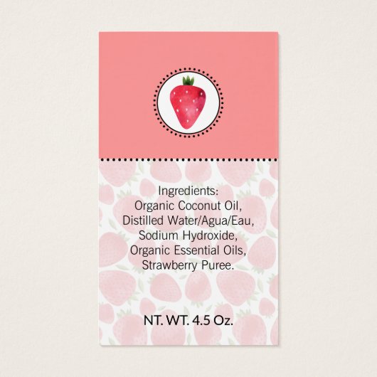 Zelfgemaakt bad & body label aardbei | Cadeau Labe Visitekaartje (Achterkant)
