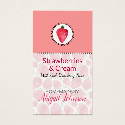 Zelfgemaakt bad & body label aardbei | Cadeau Labe Visitekaartje (Voorkant)