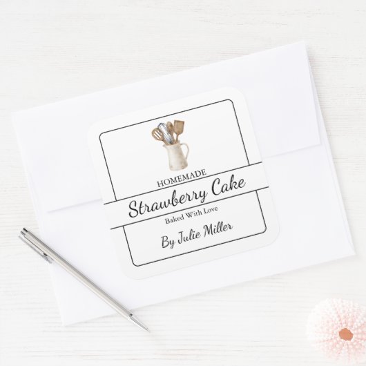 Zelfgemaakt bakken koken vierkant label (Envelop)