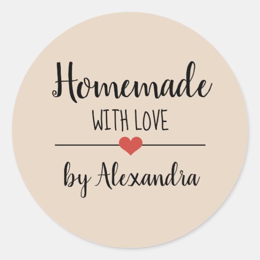 Zelfgemaakt beige script ronde sticker (Voorkant)