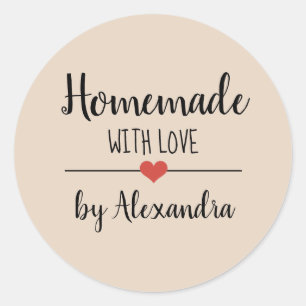 Zelfgemaakt beige script ronde sticker