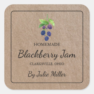 Zelfgemaakt BlackBerry Jam Square Kraft-papierlabe Vierkante Sticker