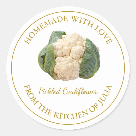 Zelfgemaakt bloemkool augurk label | Wit (Voorkant)