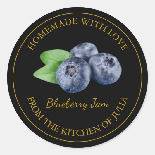 Zelfgemaakt Blueberry Jam Label | Zwart (Voorkant)